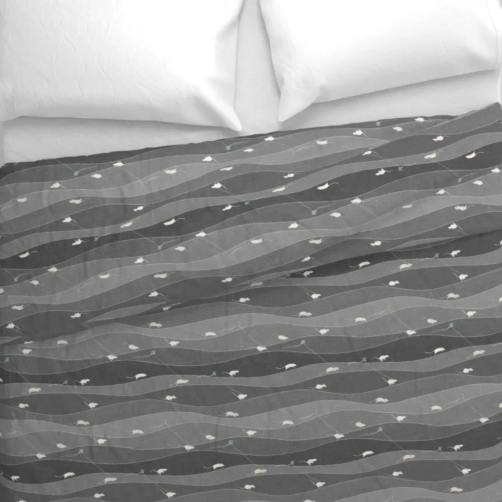 Rats Love Kites Grayscale Duvet Cover - Gray alternate view