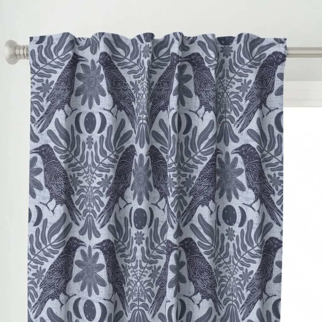 Ravens In The Moonlit Curtain Panel - Dark Blue alternate view