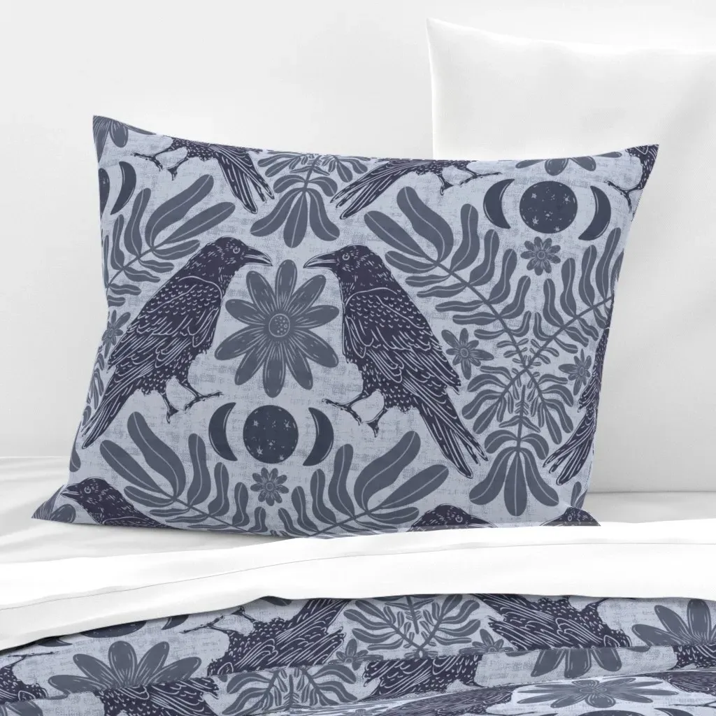 Ravens In The Moonlit Garden Standard Cushion Cover - Dark Blue, Cotton Sateen product