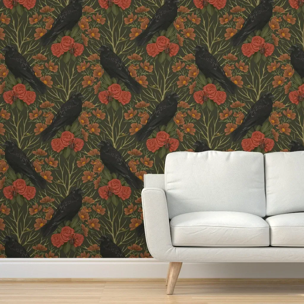 Ravens Roses & Spiders Peel and Stick Wallpaper - Black product
