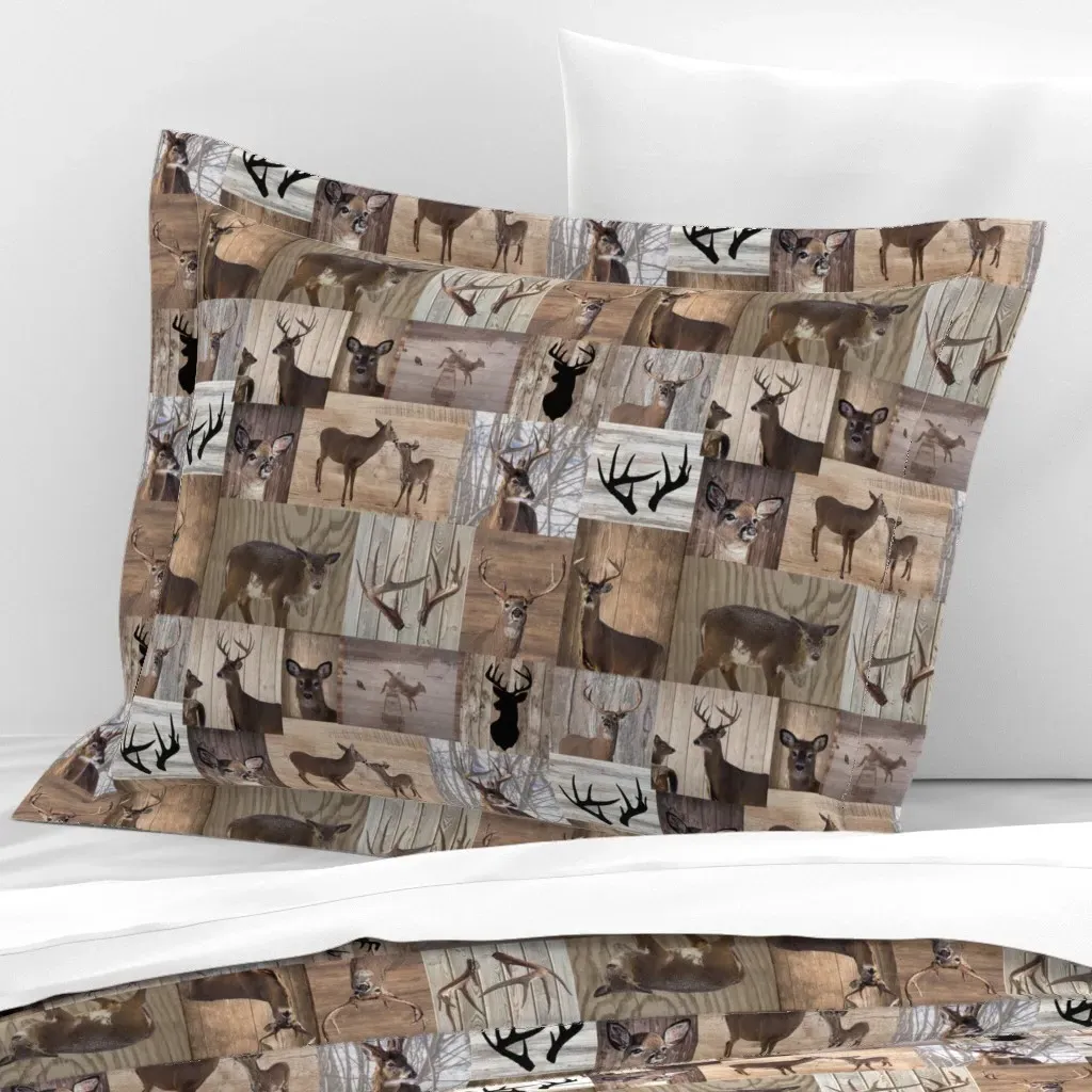 Real Deer Collage Standard Flanged Cushion Cover - Brown, Cotton Sateen product