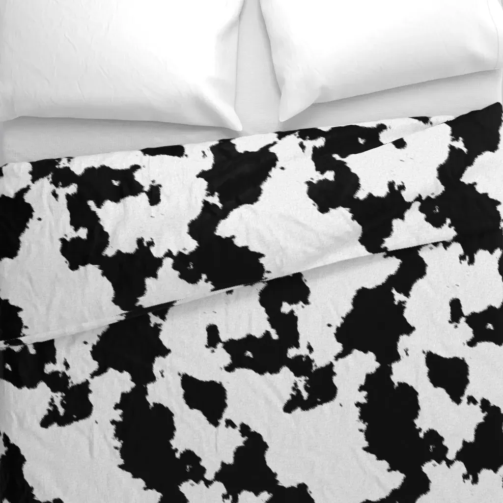 Realistic White Dairy Cow Hide Duvet Cover - Black alternate view