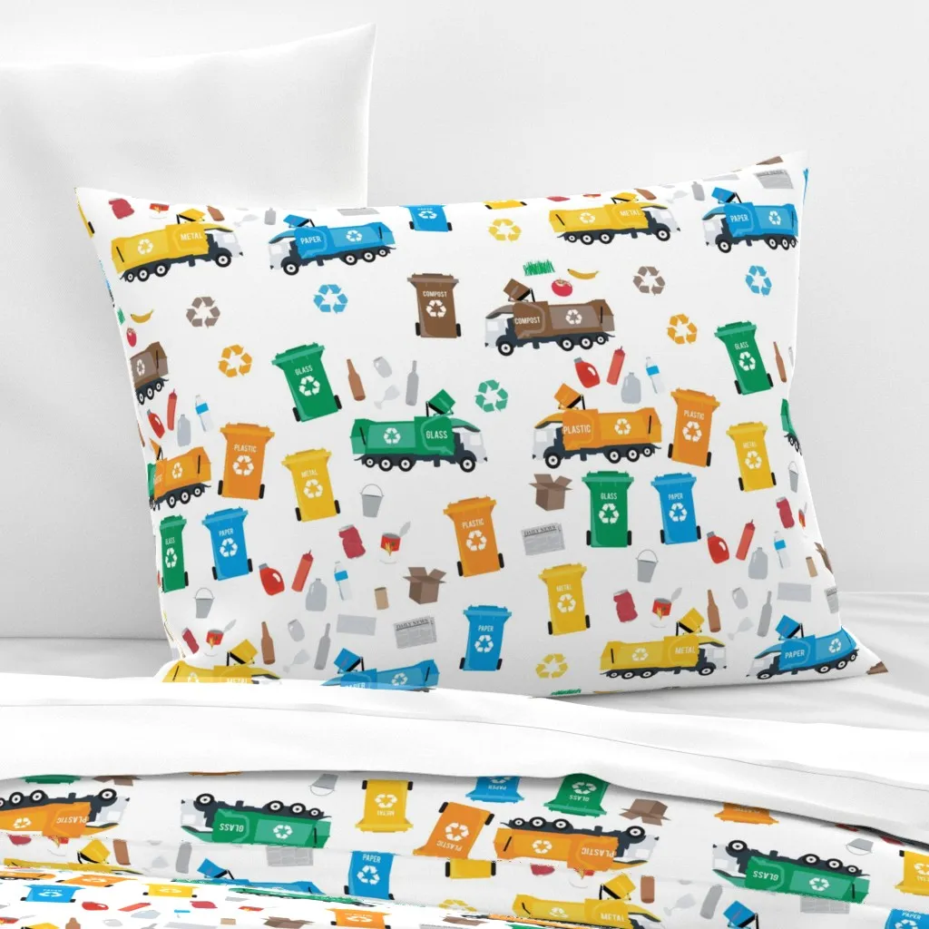 Recycling Garbage Trucks & Bins Standard Cushion Cover - White, Cotton Sateen product