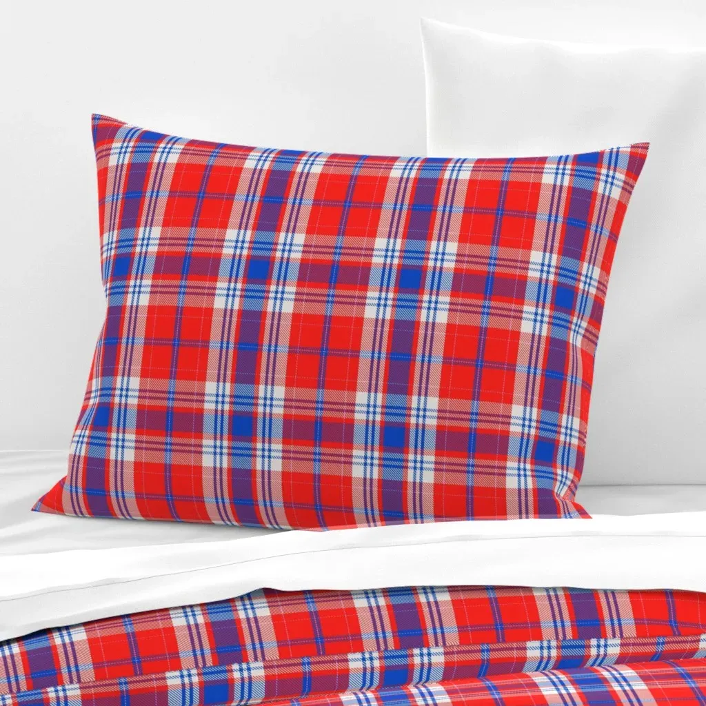 Red Blue White Pink Tartan Standard Pillow - Red, Cotton Sateen product