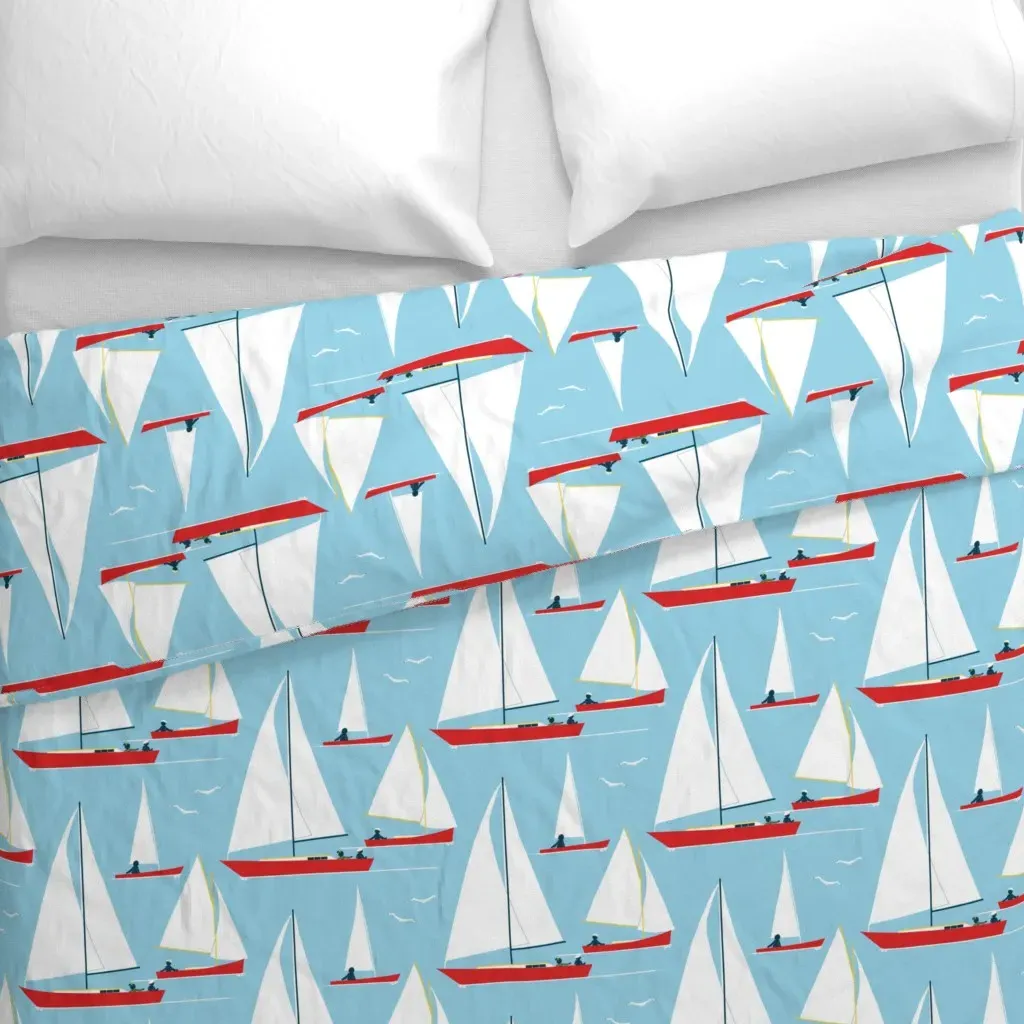 Red Boats At Morning Sailors Duvet Cover - Red alternate view