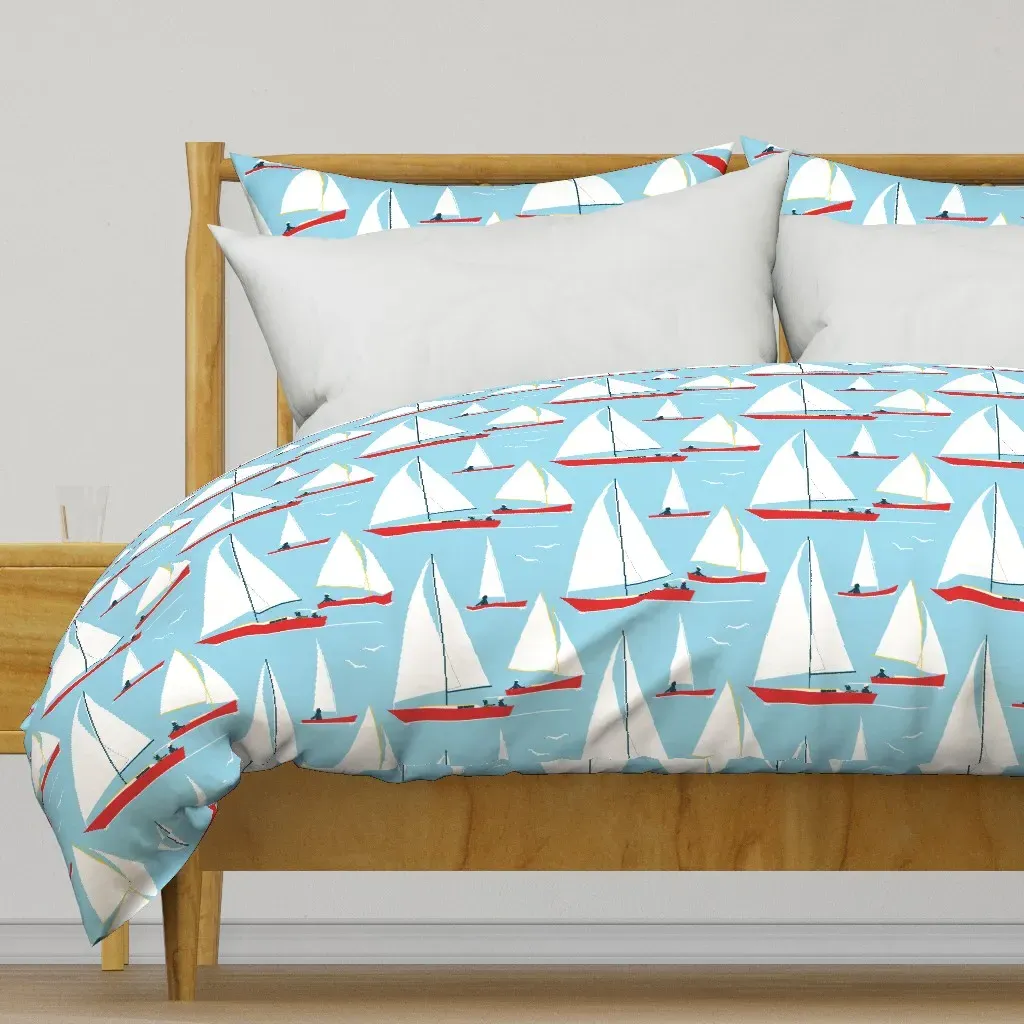 Red Boats At Morning Sailors Duvet Cover - Red product