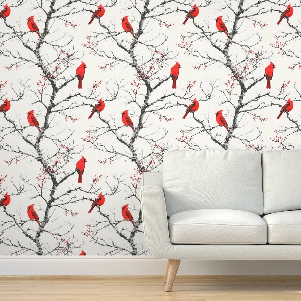 Red Cardinals Peel and Stick Wallpaper - Red product