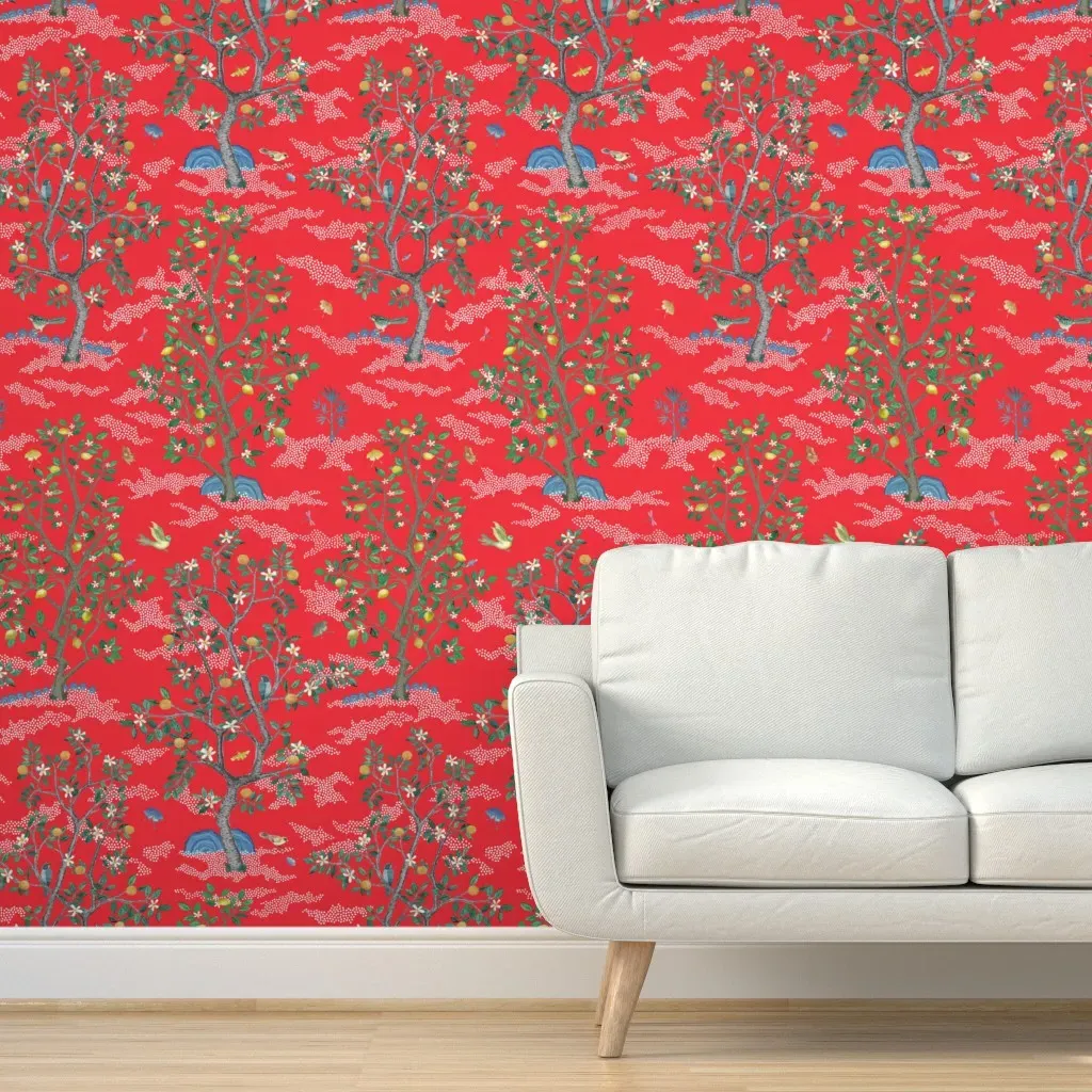 Red Citrus Grove Toile Peel and Stick Wallpaper - Red product
