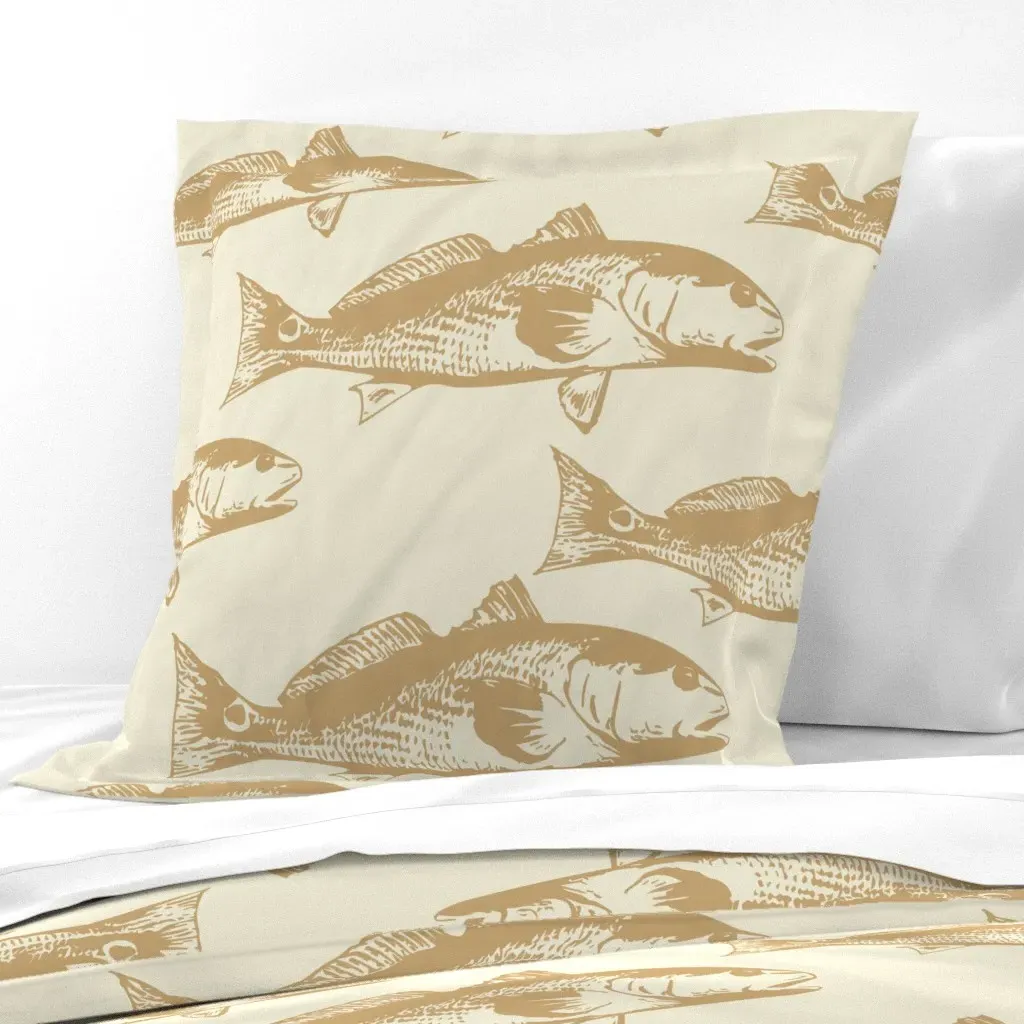 Red Drum Inky Large Scale Euro Pillow Sham - Beige product