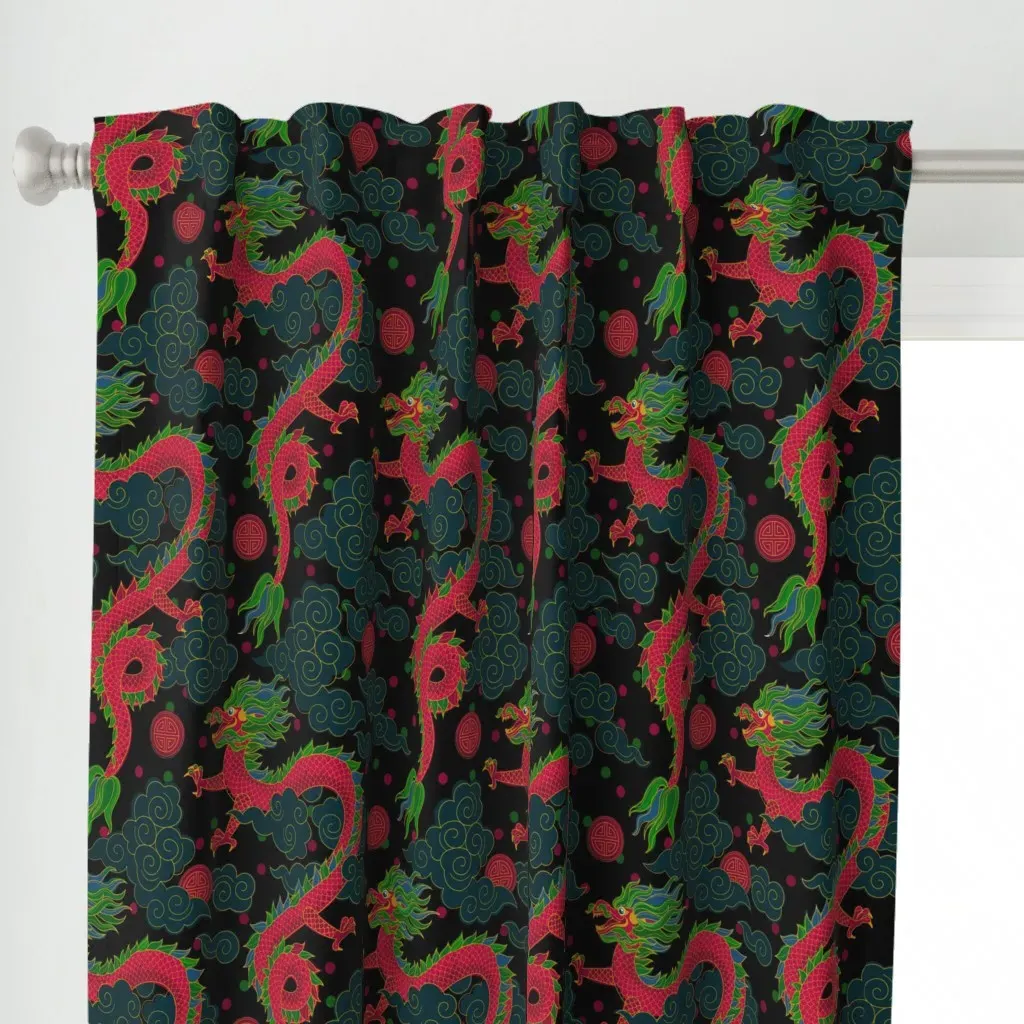 Red Fly Dragons Among Curtain Panel - Crimson Red alternate view