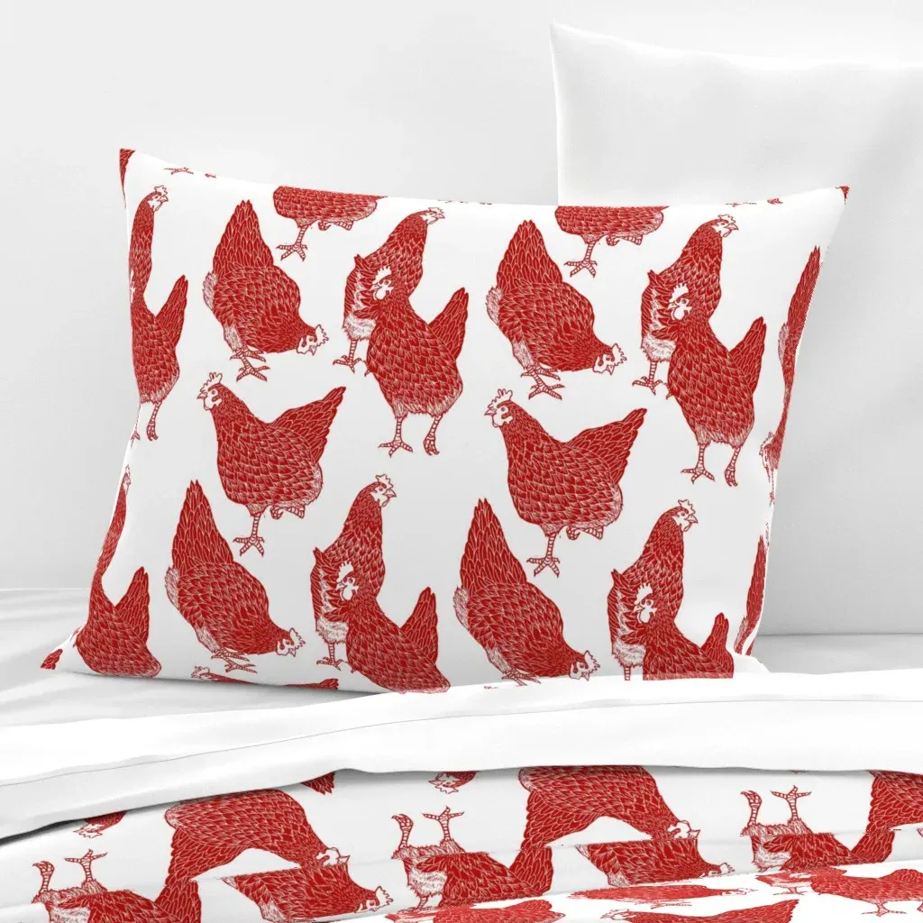 Red Hens Standard Knife Edge Cushion Cover - Red, Cotton Sateen product