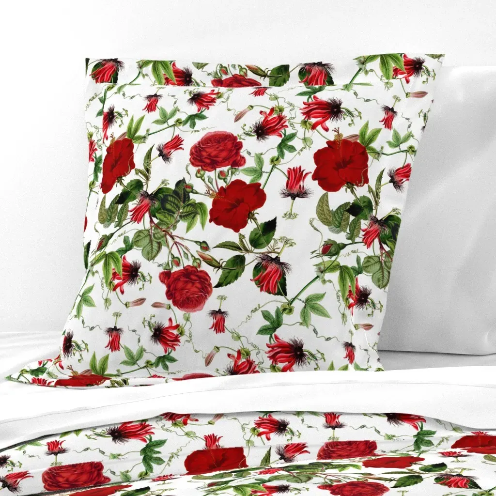Red Hibiscus and Passiflora Euro Pillow Sham - Red product