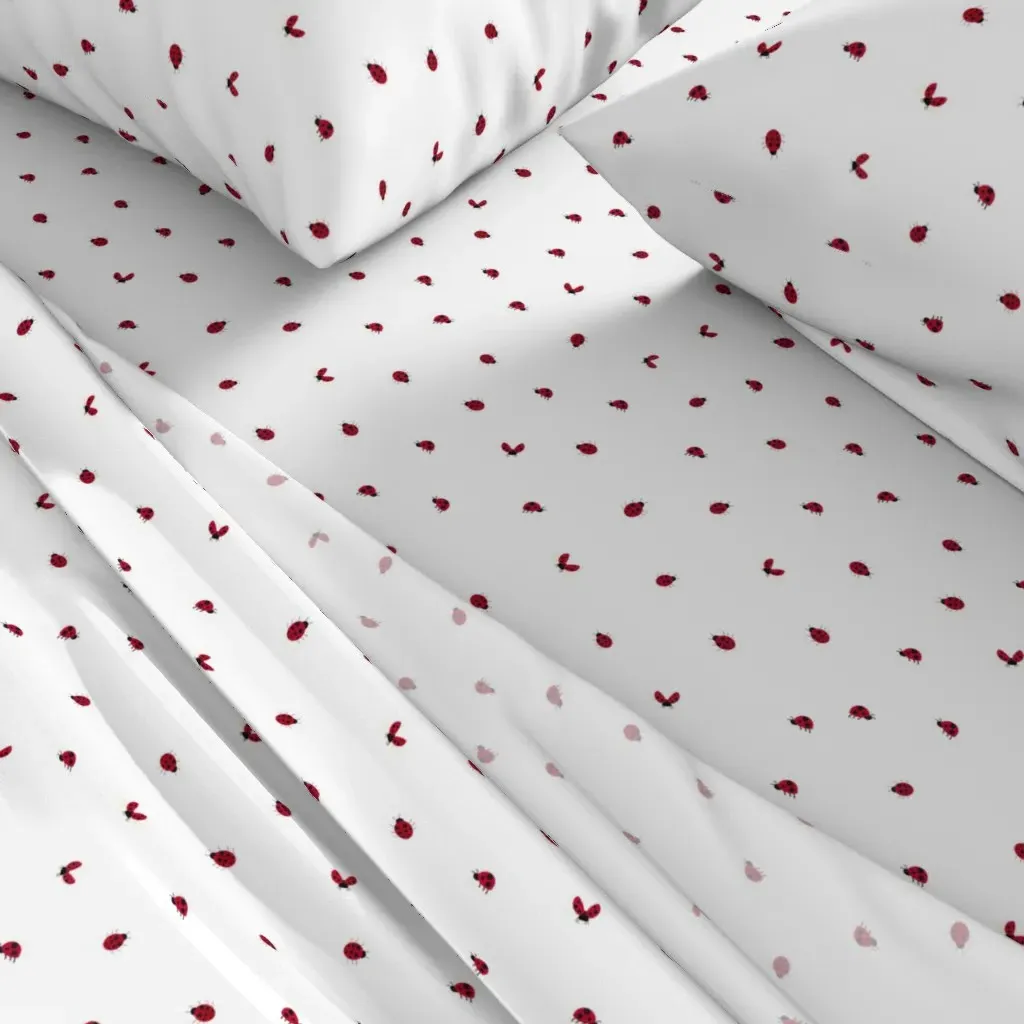 Red Ladybugs Twin XL Sheet Set - White alternate view