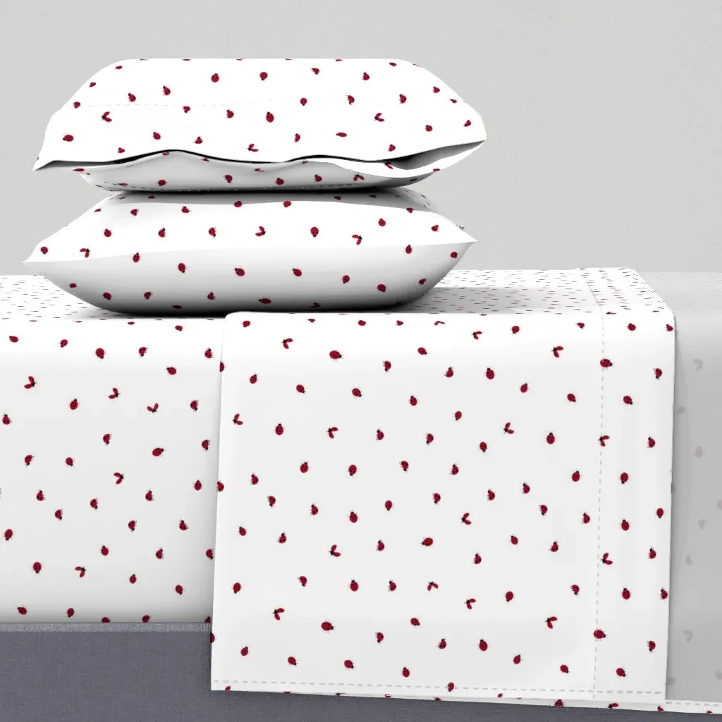 Red Ladybugs Twin XL Sheet Set - White product
