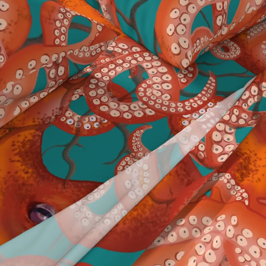 Red Octopus Inky Ballet Blue King Size Sheet Set - Orange alternate view