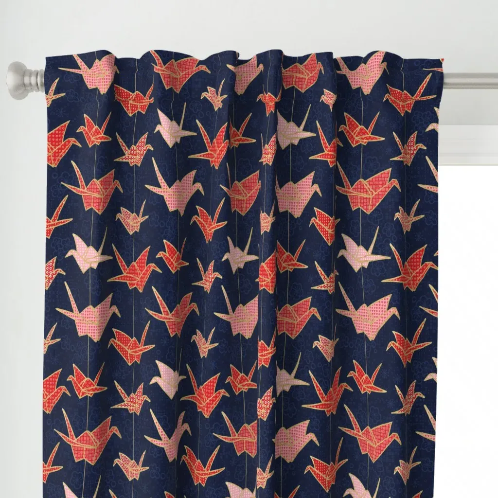 Red Origami Cranes Curtain Panel - Red alternate view