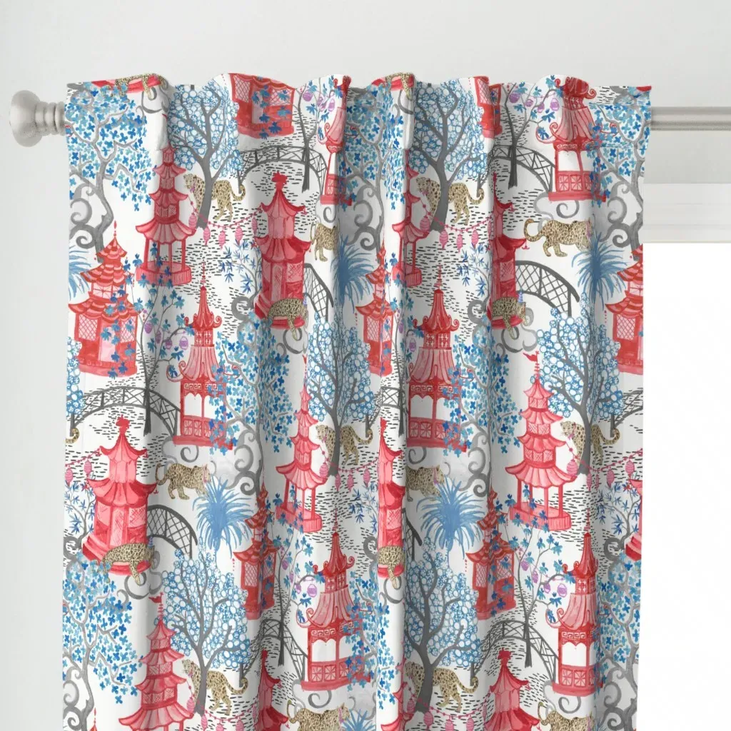 Red Pagodas Party Curtain Panel - Red alternate view