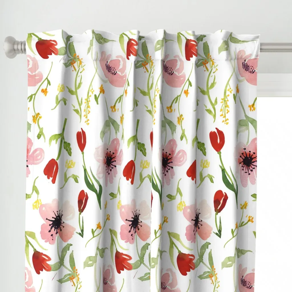 Red Pink Tulips Large Curtain Panel - Pink alternate view