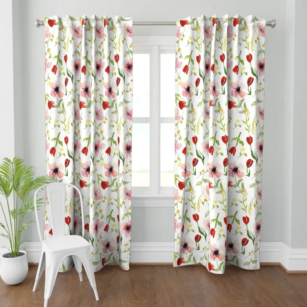 Red Pink Tulips Large Curtain Panel - Pink product