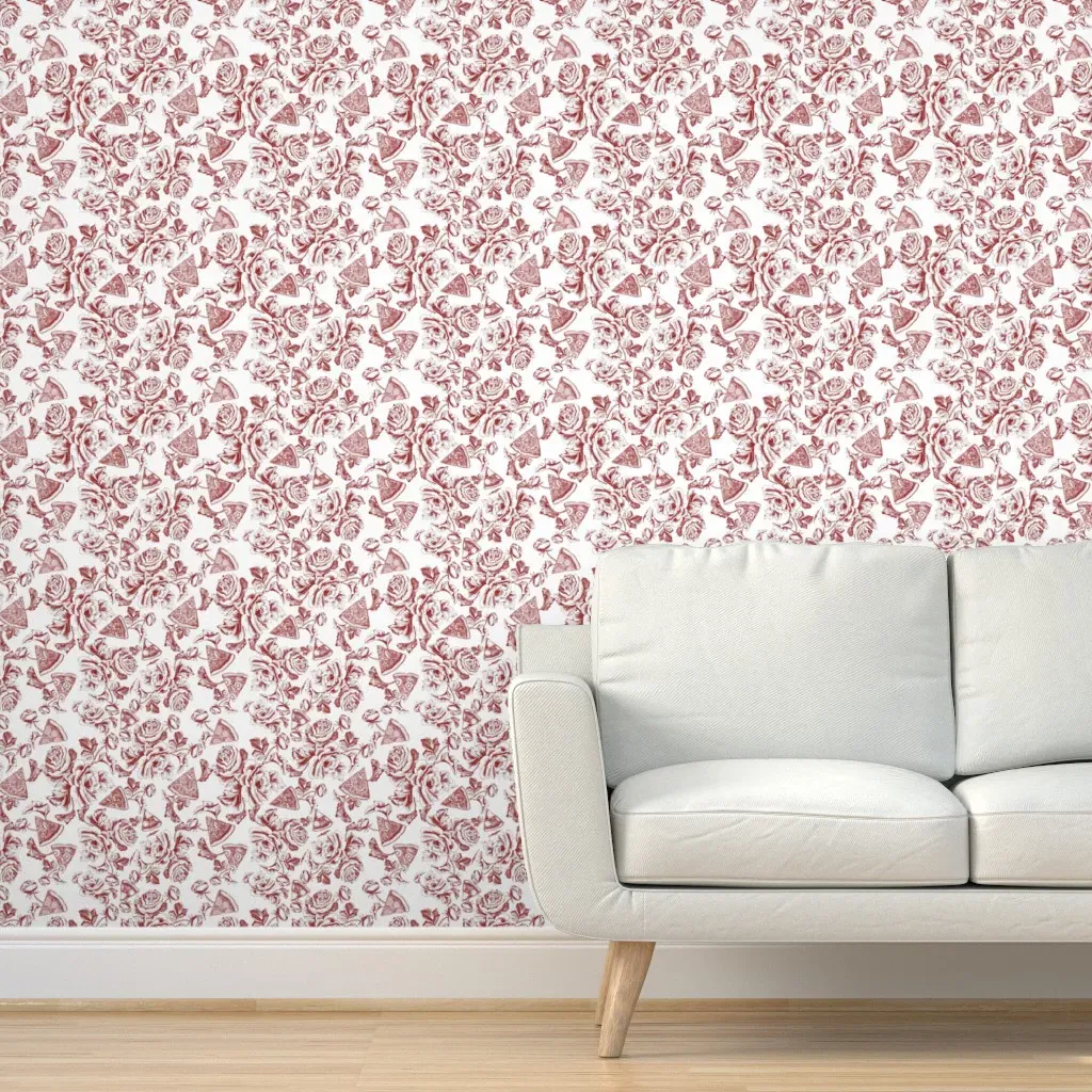 Red Pizza Toile Peel and Stick Wallpaper - Burgundy product
