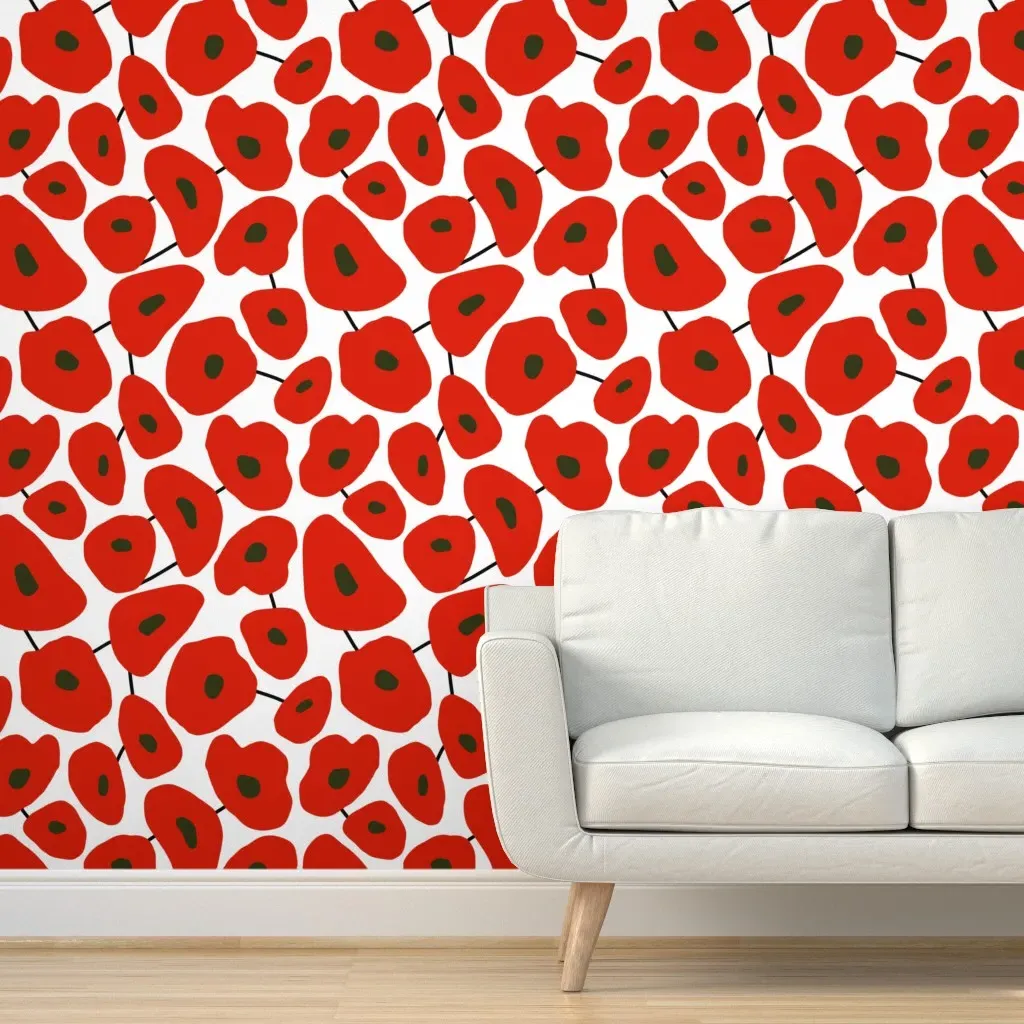 Red Poppies Abstract Peel and Stick Wallpaper - Red product