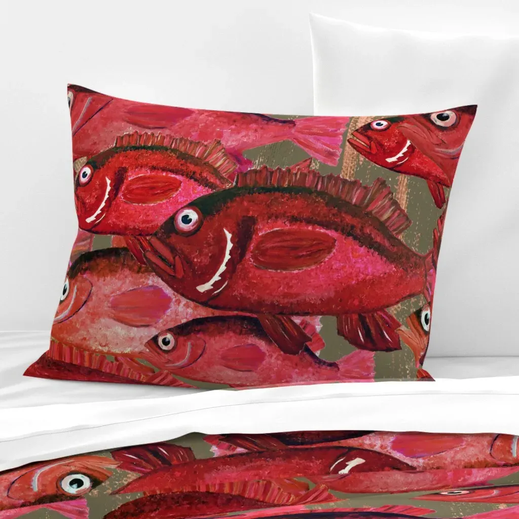Red Snapper Standard Knife Edge Cushion Cover - Crimson Red, Cotton Sateen product