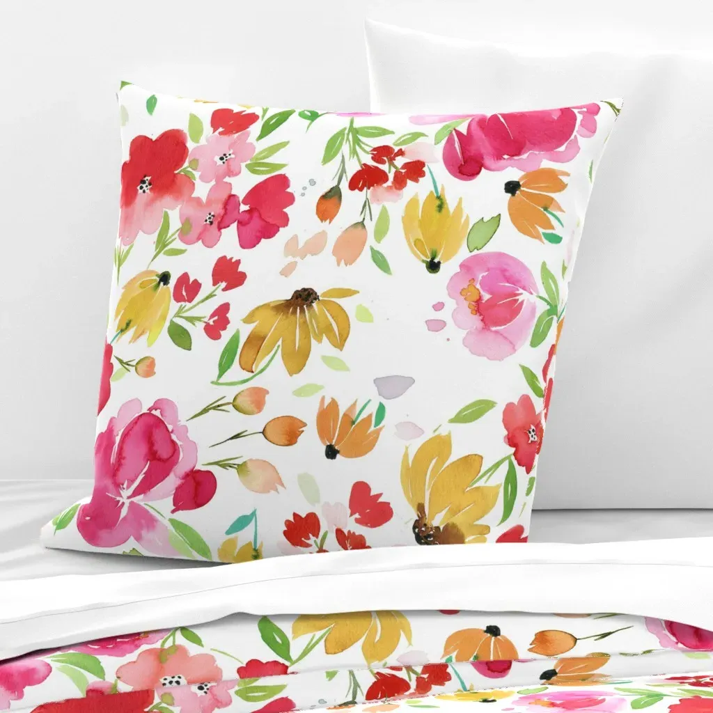 Red Spring Floral Euro Pillow Sham - Pink product