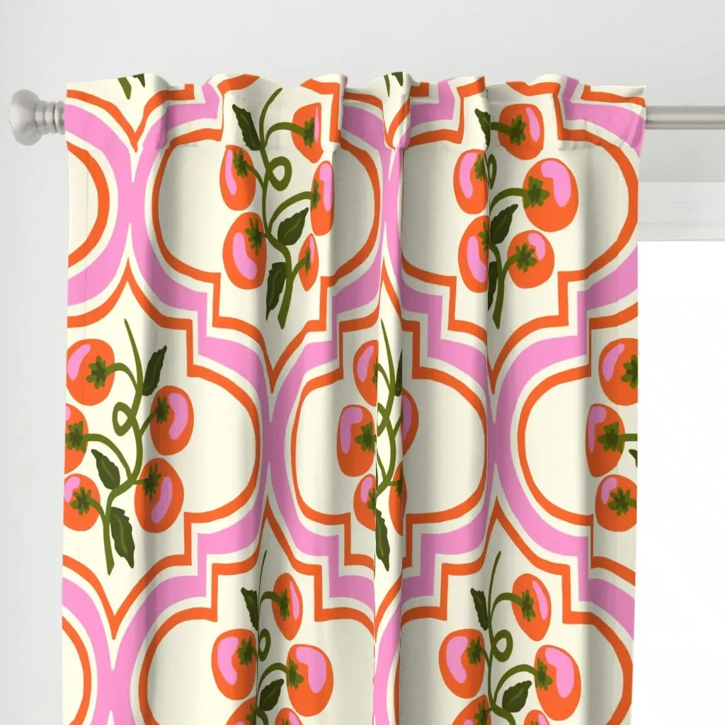 Red Tomato Vine Vintage Curtain Panel - Orange alternate view