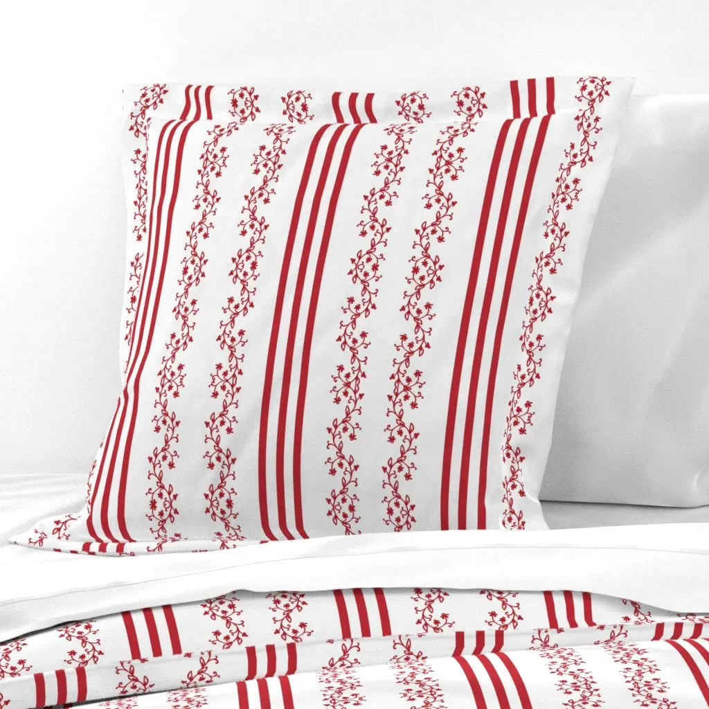 Red Vine Stripe Heritage Print L Euro Pillow Sham - Crimson product