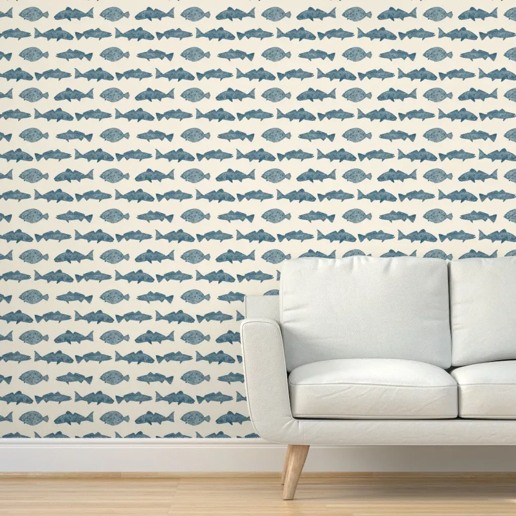 Redfish Trout Flounder Barroom Peel and Stick Wallpaper - Teal, Beige product