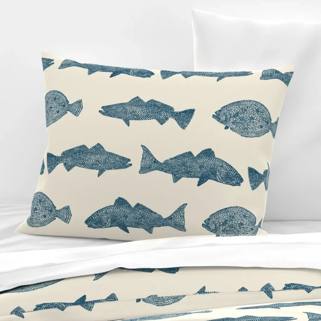 Redfish Trout Flounder Standard Pillow - Teal, Cotton Sateen product