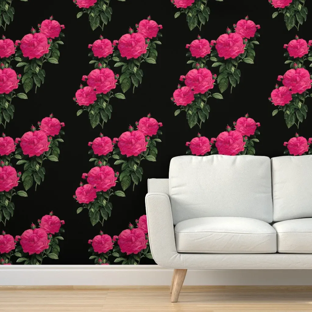 Redoute Rose Peel and Stick Wallpaper - Black, Pink product