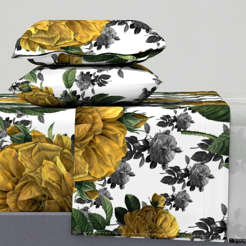 Redoute' Roses King Size Sheet Set - Golden Yellow product