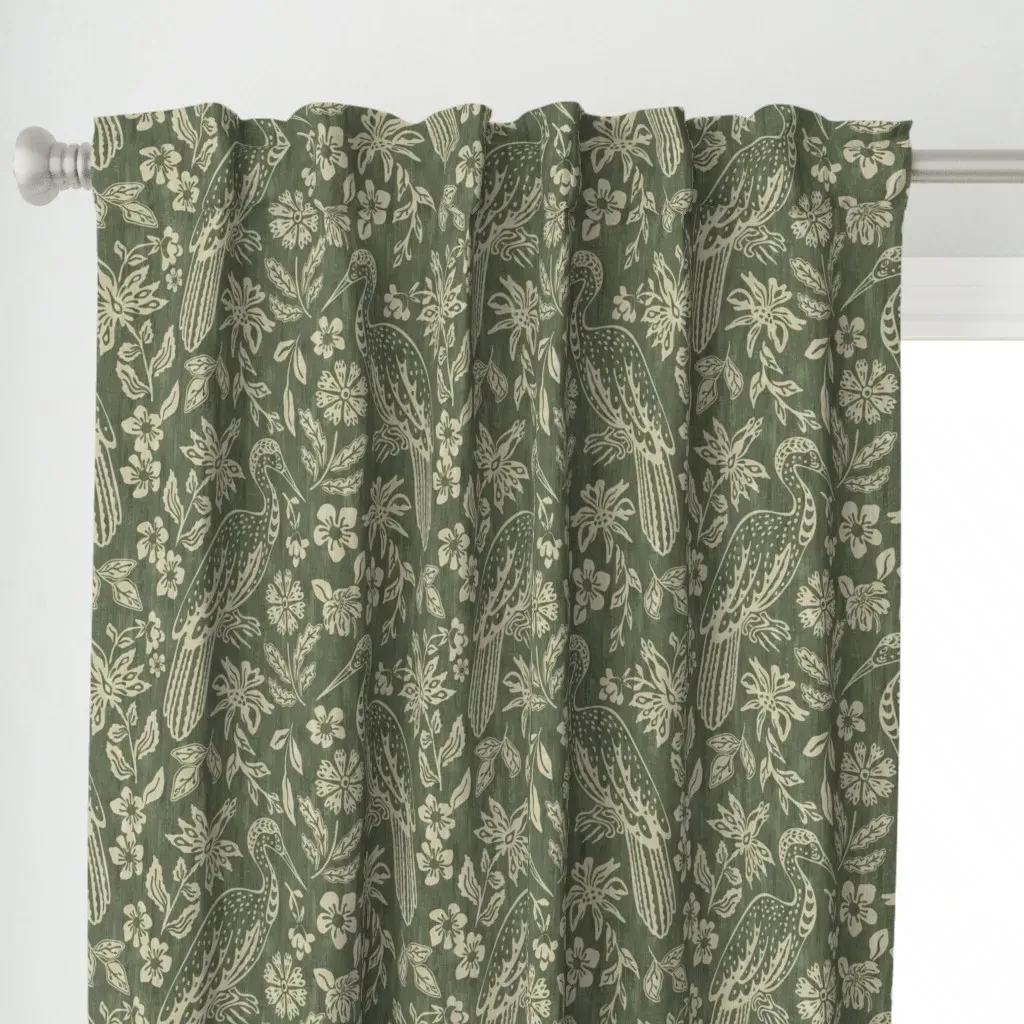 Refined Bohemian Bird Curtain Panel - Sage Green alternate view