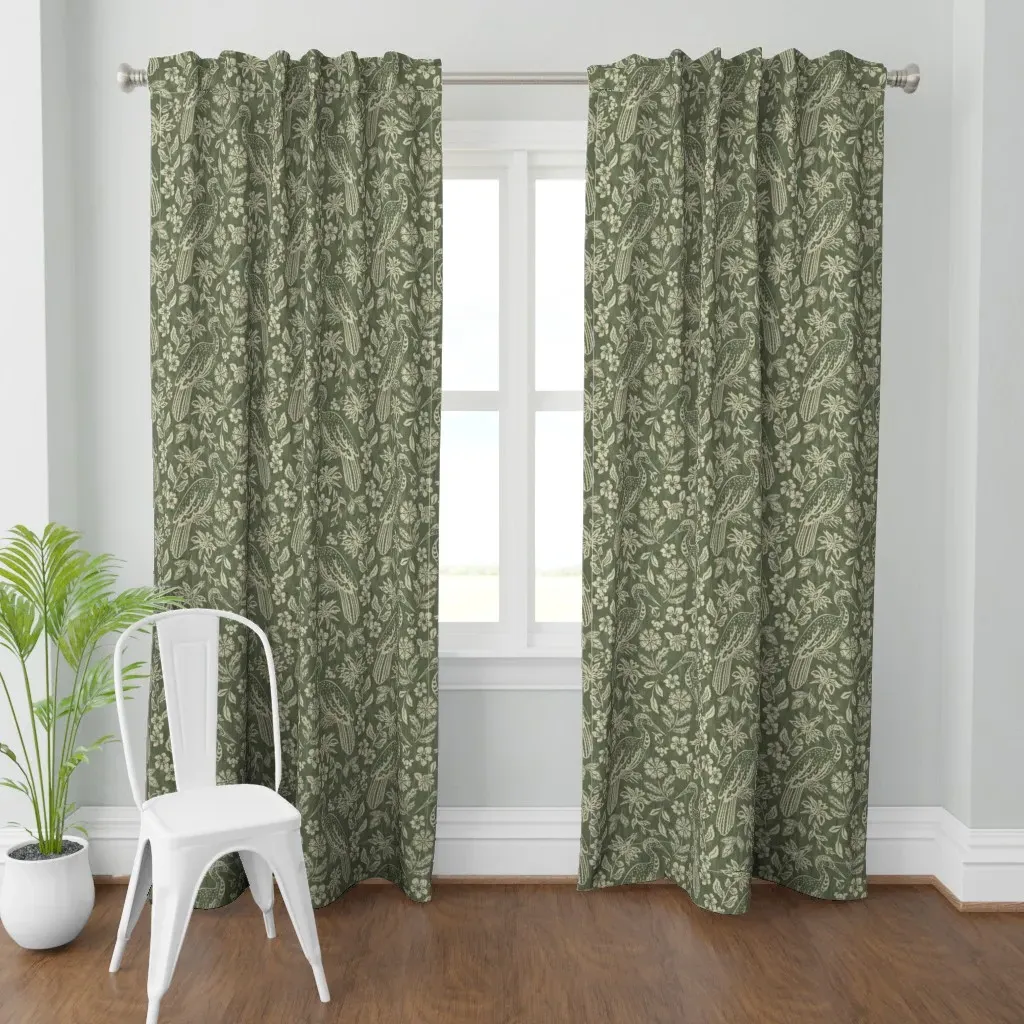 Refined Bohemian Bird Curtain Panel - Sage Green product