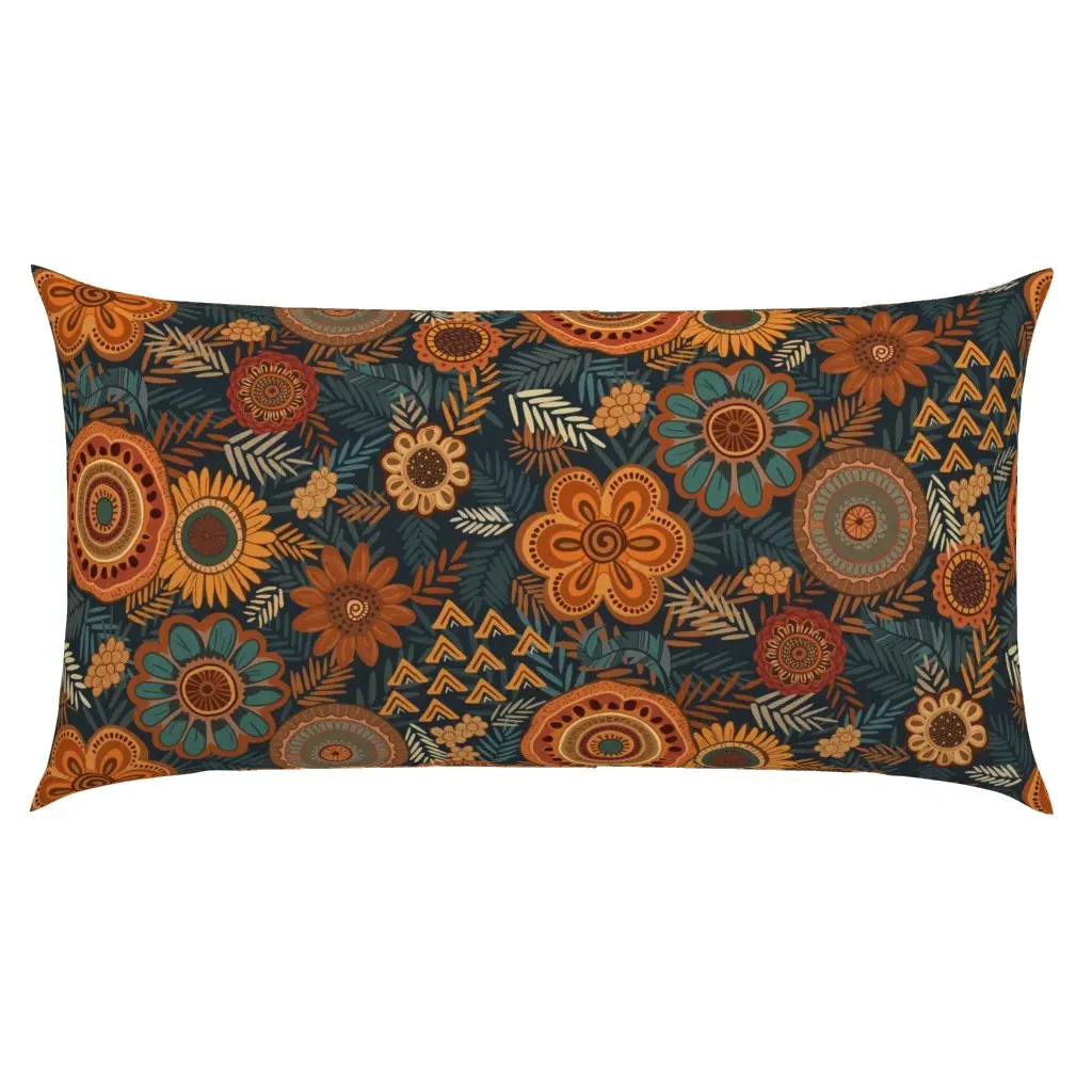 Refined Boho Chic Floral Navy King Pillow Sham - Orange product