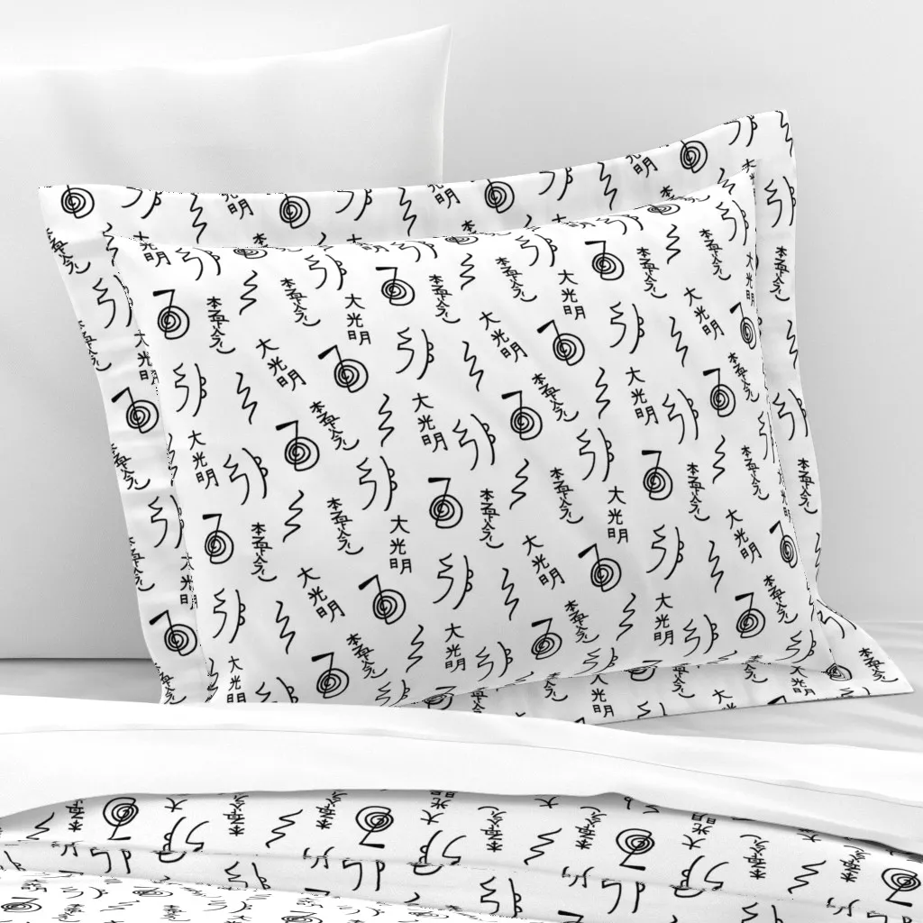 Reiki Symbols Pattern Standard Flanged Cushion Cover - Black, Cotton Sateen product