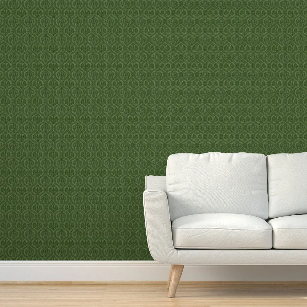 Renaissance Damask Peel and Stick Wallpaper - Olive Green product
