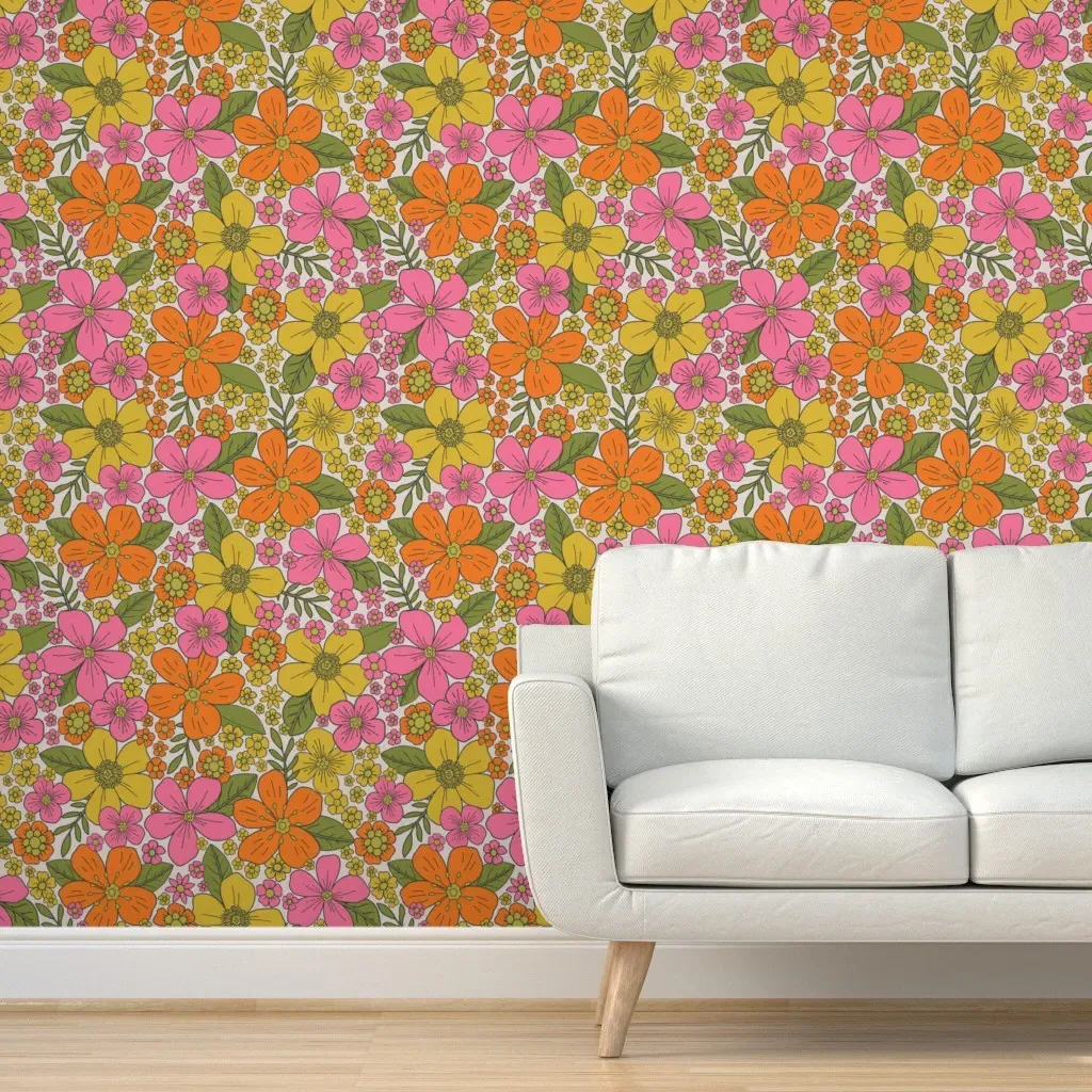Retro 1960s/1970s Floral Peel and Stick Wallpaper - Pink product