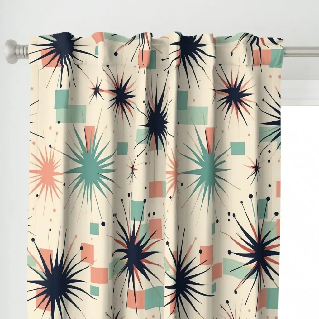 Retro 50s Large Print Curtain Panel - Dark Teal alternate view