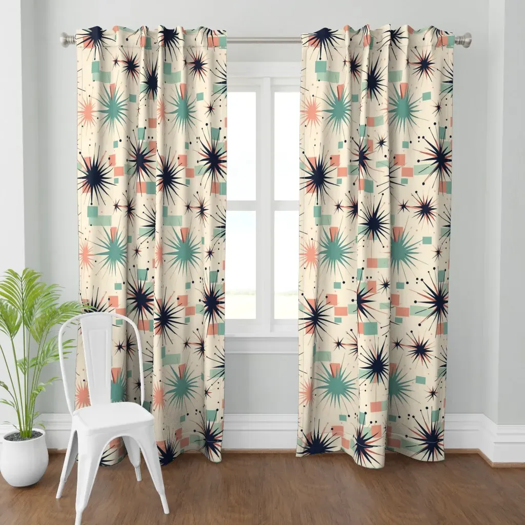 Retro 50s Large Print Curtain Panel - Dark Teal product