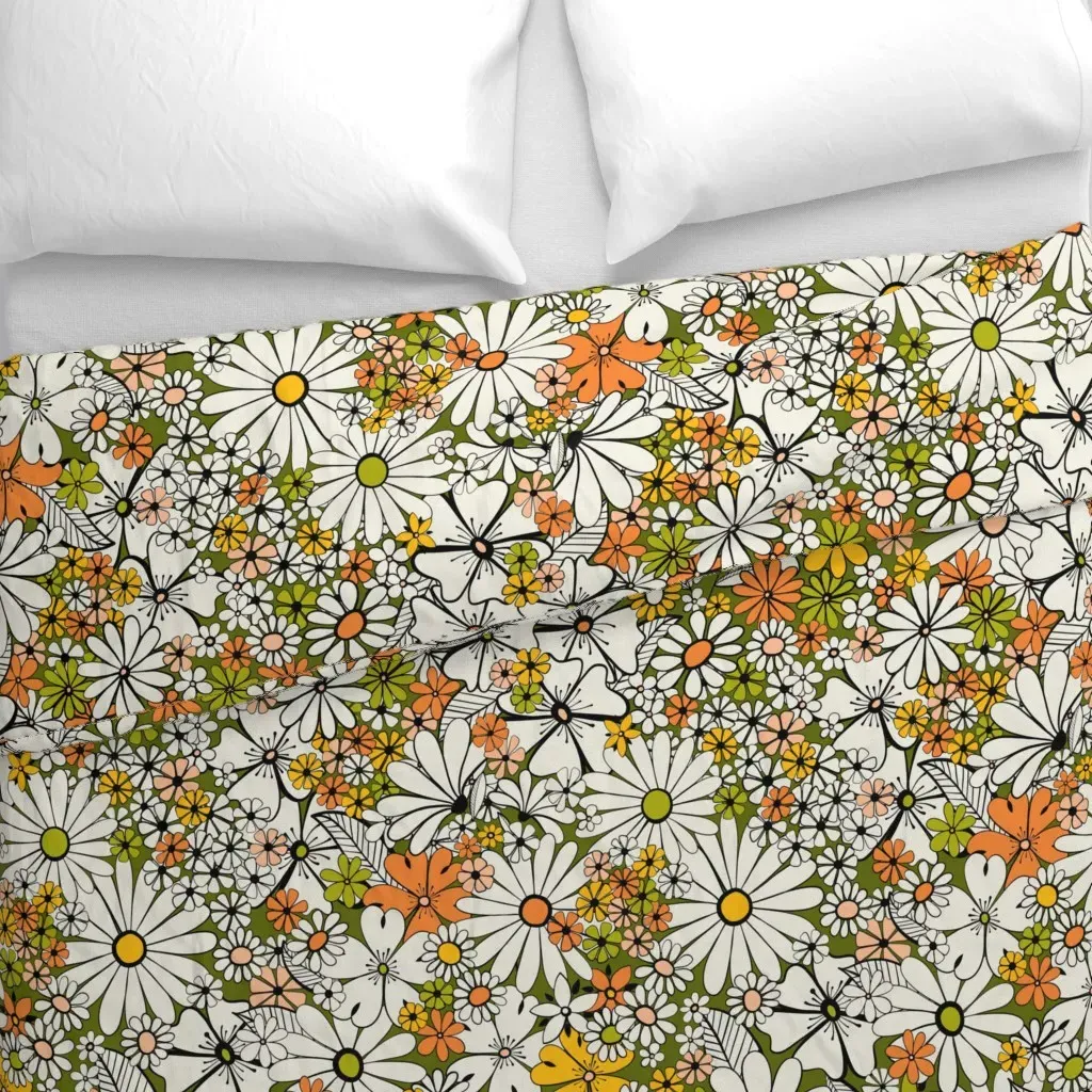 Retro 60s Flowers Duvet Cover - White alternate view