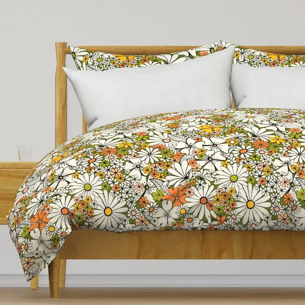 Retro 60s Flowers Duvet Cover - White product
