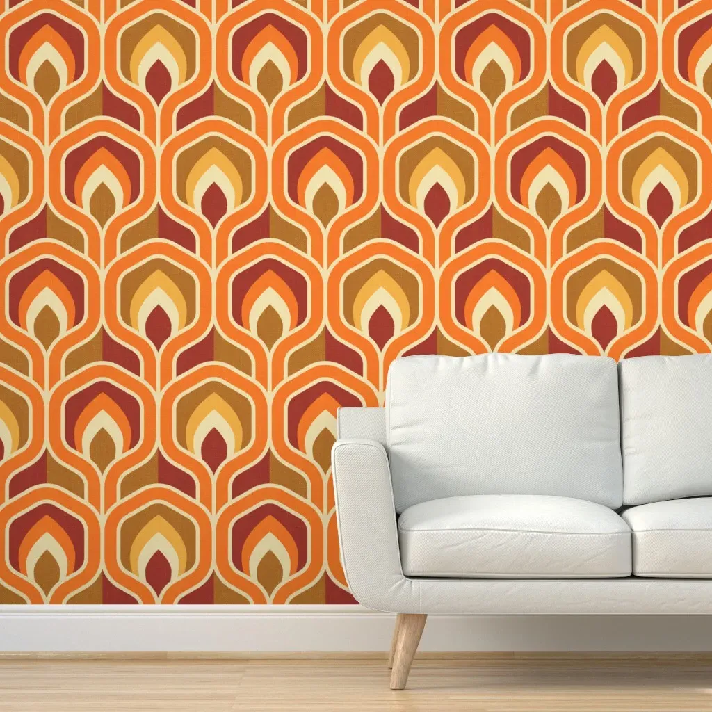 Retro 70s Geometric Peel and Stick Wallpaper - Orange product