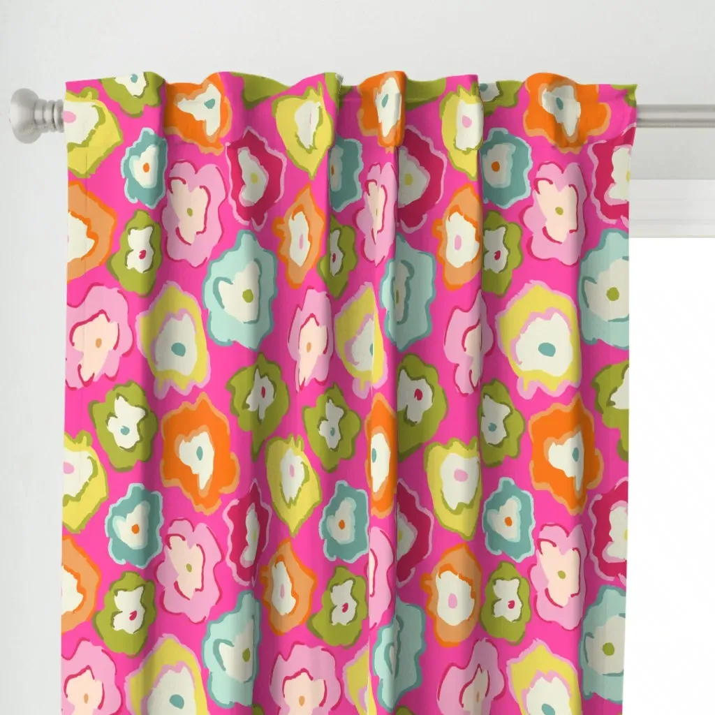 Retro Abstract Matisse Curtain Panel - Pink alternate view