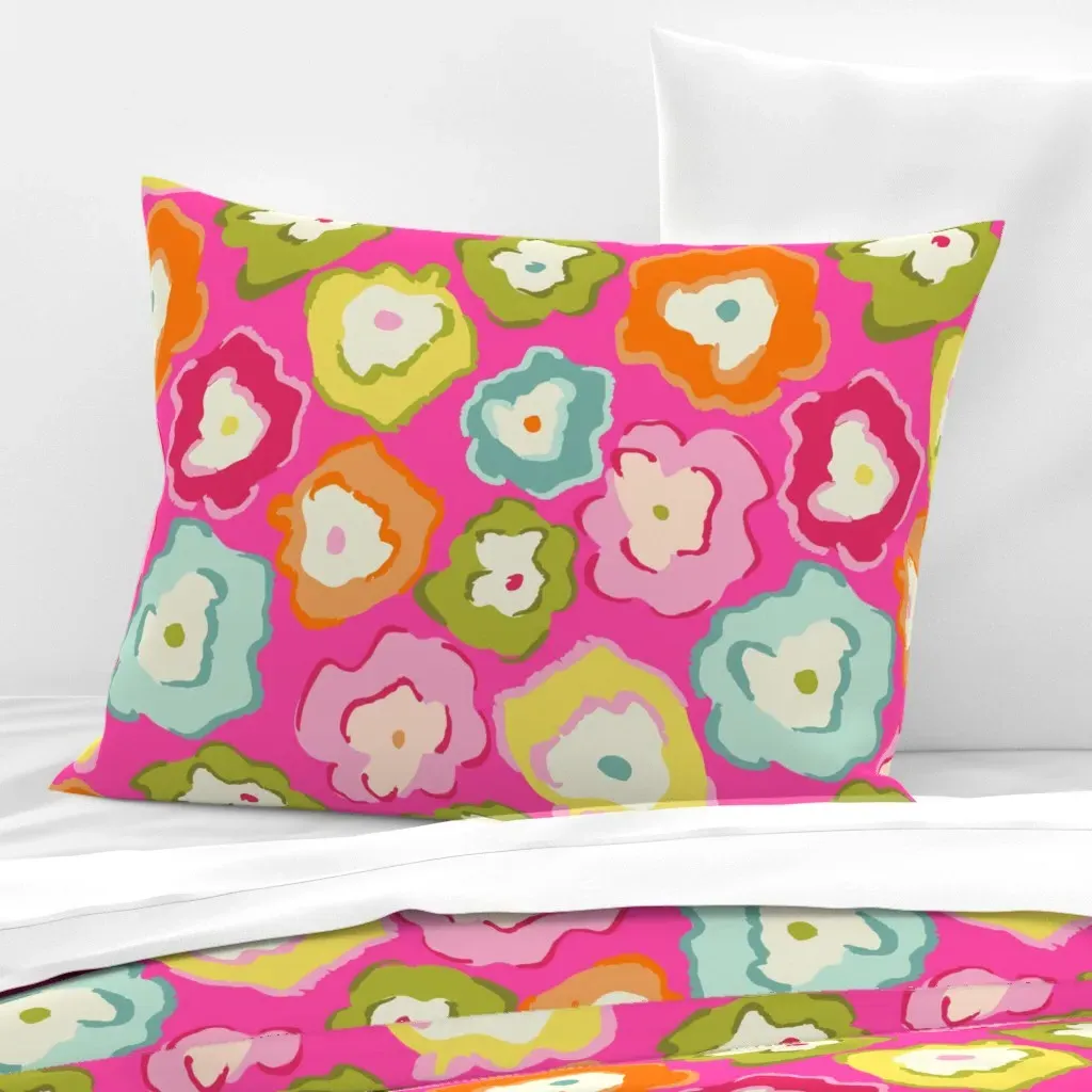 Retro Abstract Matisse Floral Standard Knife Edge Pillow - Pink, Cotton Sateen product