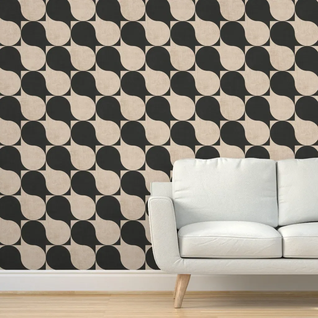 Retro Abstract Peel and Stick Wallpaper - Charcoal, Taupe product