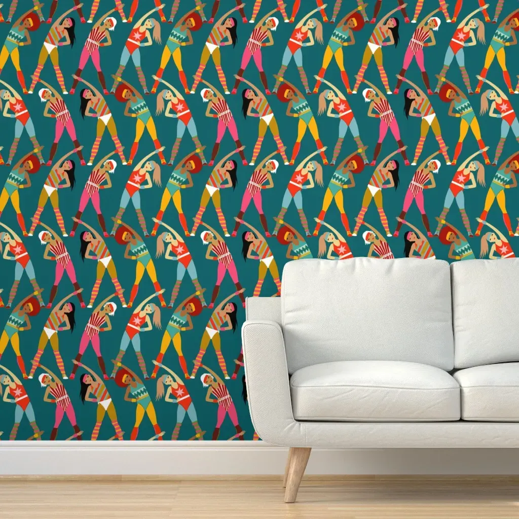 Retro Aerobic Workout Peel and Stick Wallpaper - Teal product