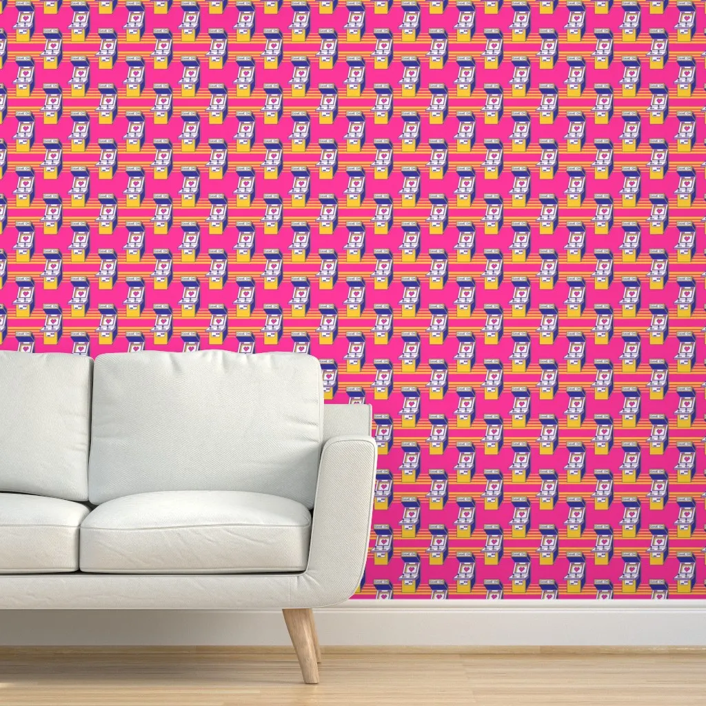 Retro Arcade Video Game Peel and Stick Wallpaper - Pink product