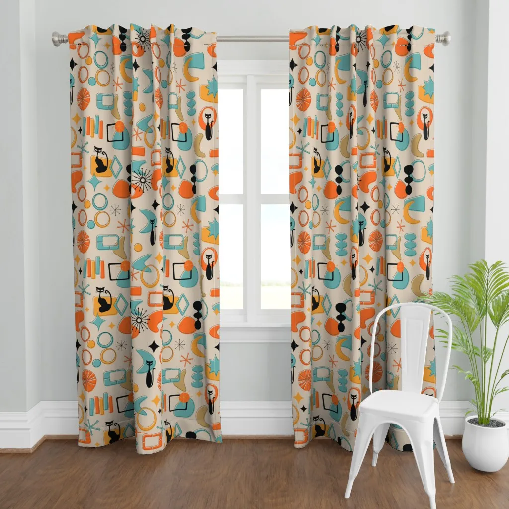 Retro Atomic Kitty Curtain Panel - Orange product